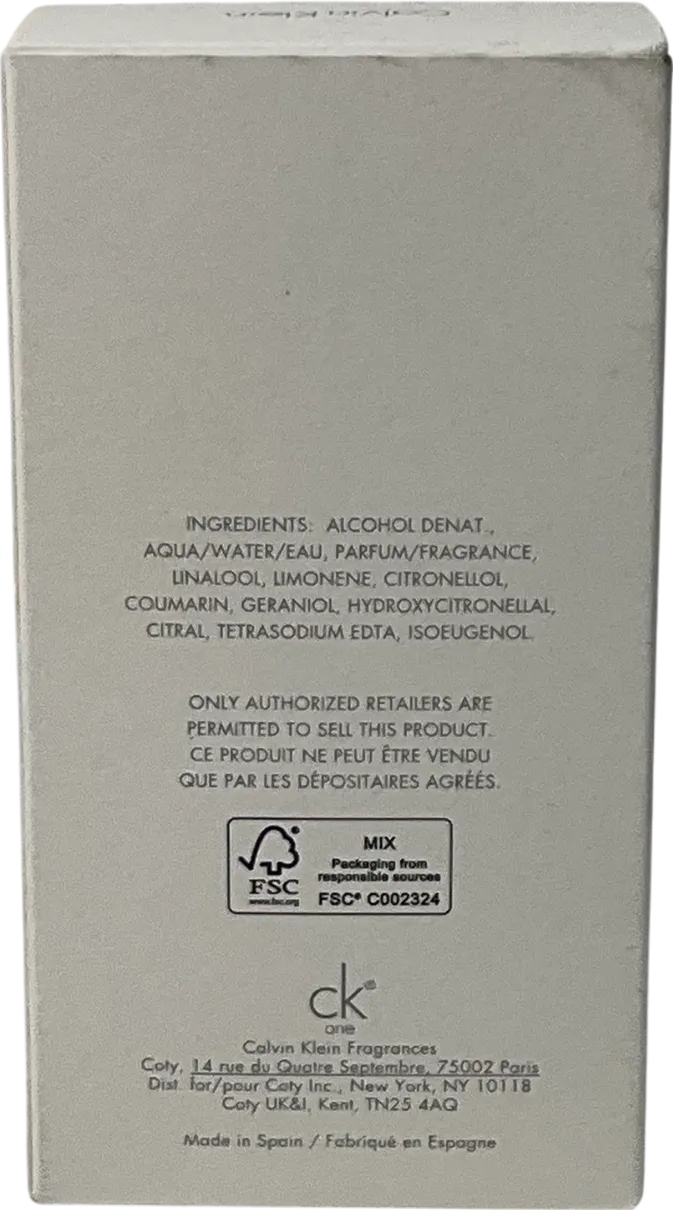 Calvin Klein One Eau De Toilette One 100ml