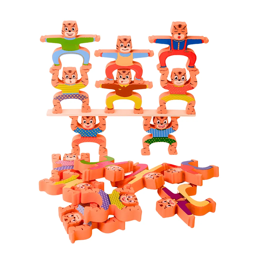 Double Side Cartoon Tiger Jenga Balancing Blocks for Kids