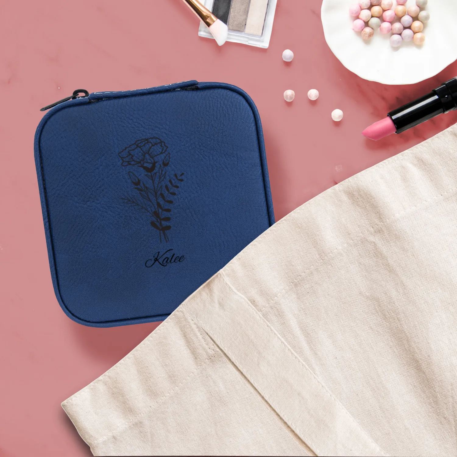 Gifts for her| "Personalized Premium PU Leather Travel Jewelry Box  Custom Name & Birth Flower, The Ultimate Gift for Every Woman"