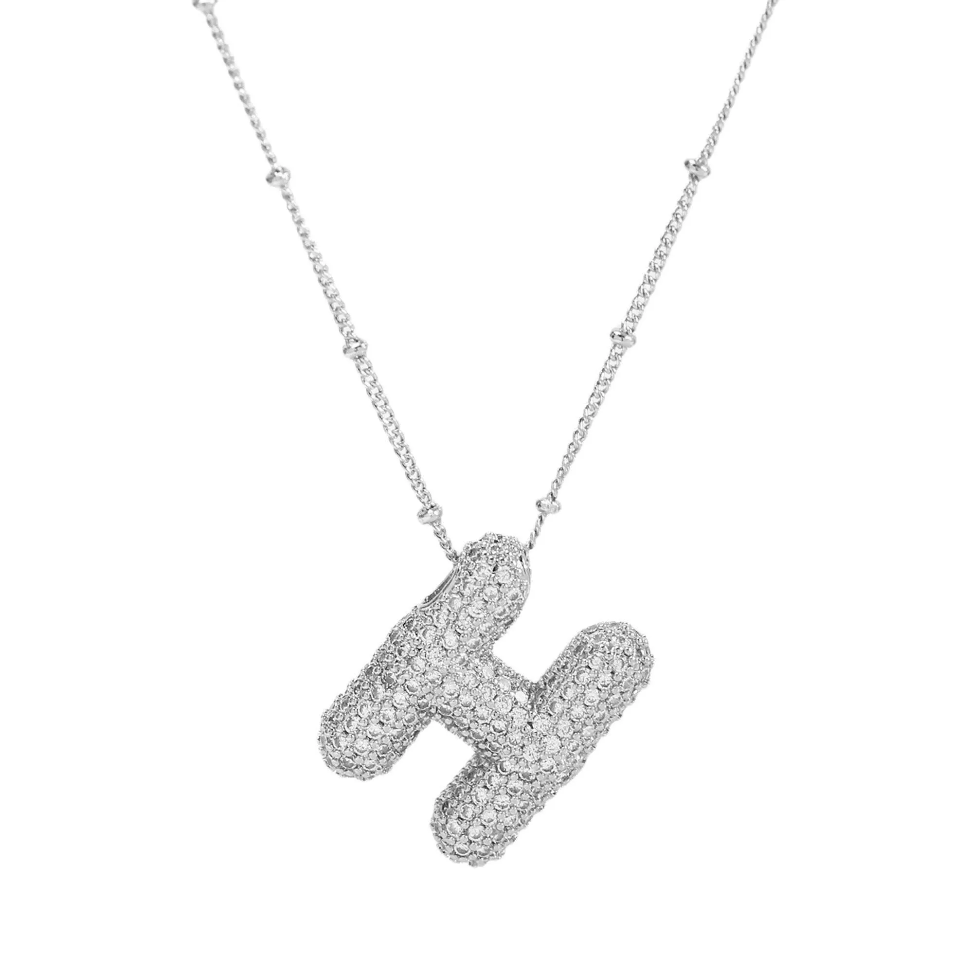 Initial CZ Balloon Bubble Sterling Silver Necklace: M