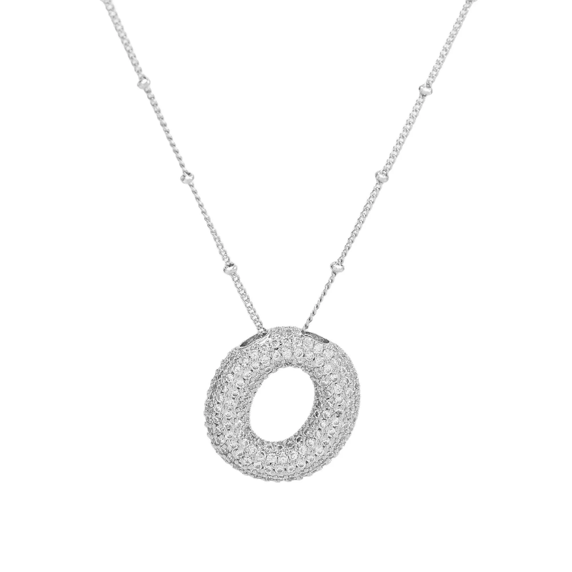 Initial CZ Balloon Bubble Sterling Silver Necklace: V