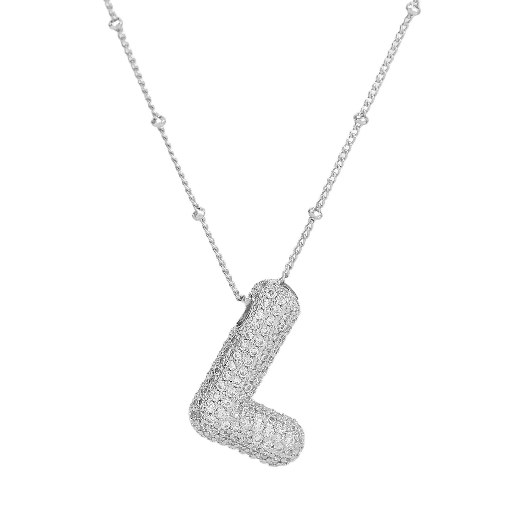 Initial CZ Balloon Bubble Sterling Silver Necklace: V