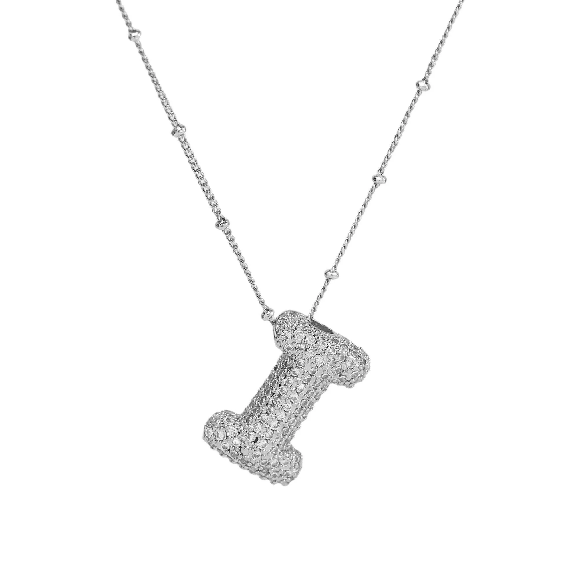 Initial CZ Balloon Bubble Sterling Silver Necklace: V