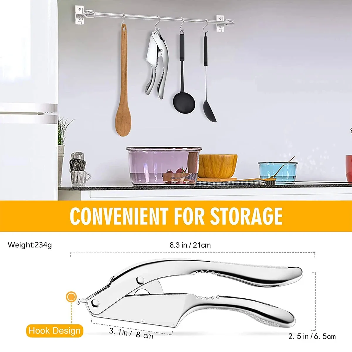 New Garlic Press Stainless Steel 2 in 1 Garlic Slicer