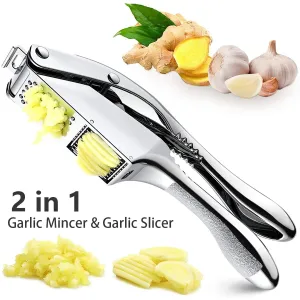 New Garlic Press Stainless Steel 2 in 1 Garlic Slicer