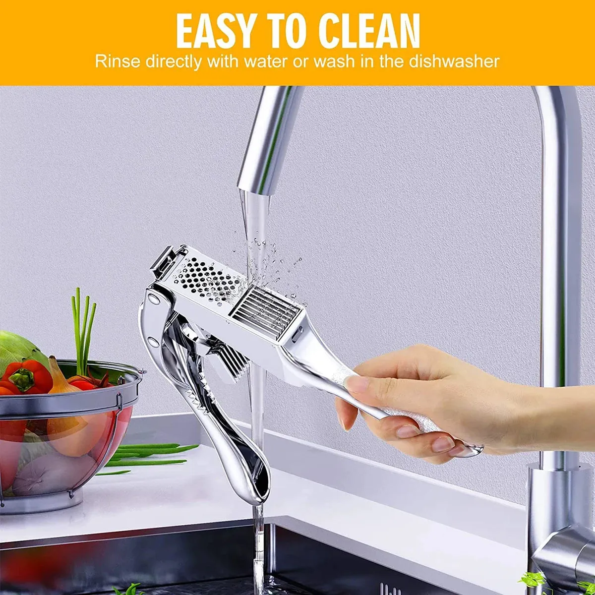 New Garlic Press Stainless Steel 2 in 1 Garlic Slicer