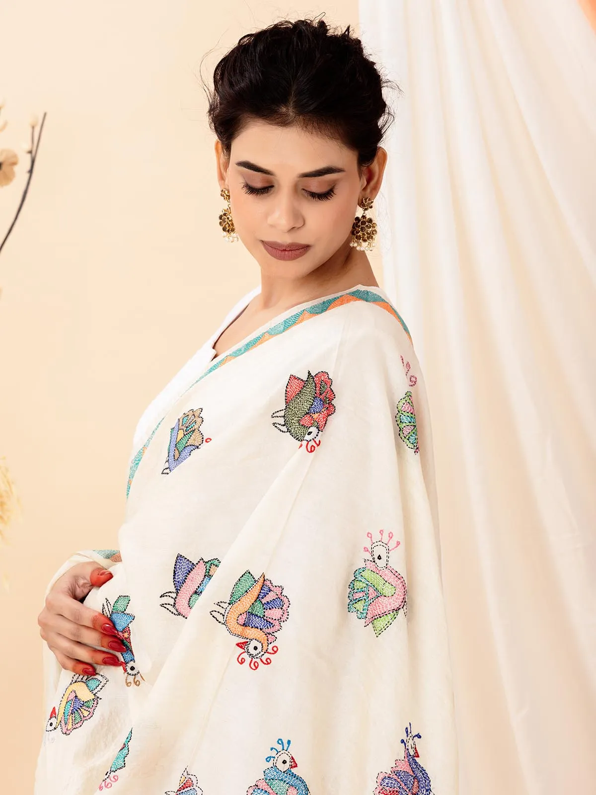 Silk Dupatta with Sujani Doll Embroidery