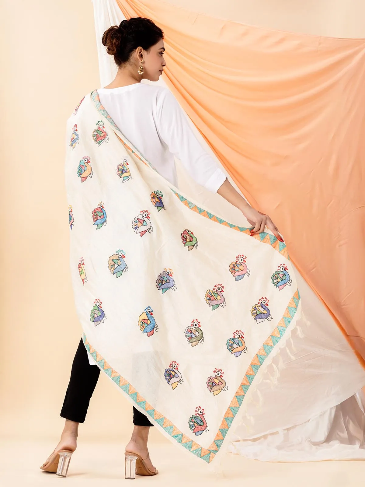 Silk Dupatta with Sujani Doll Embroidery
