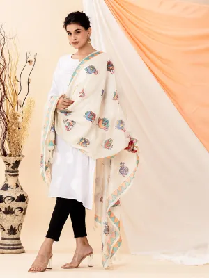 Silk Dupatta with Sujani Doll Embroidery