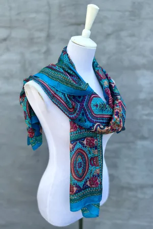 Silk Scarf In Teal & Wine