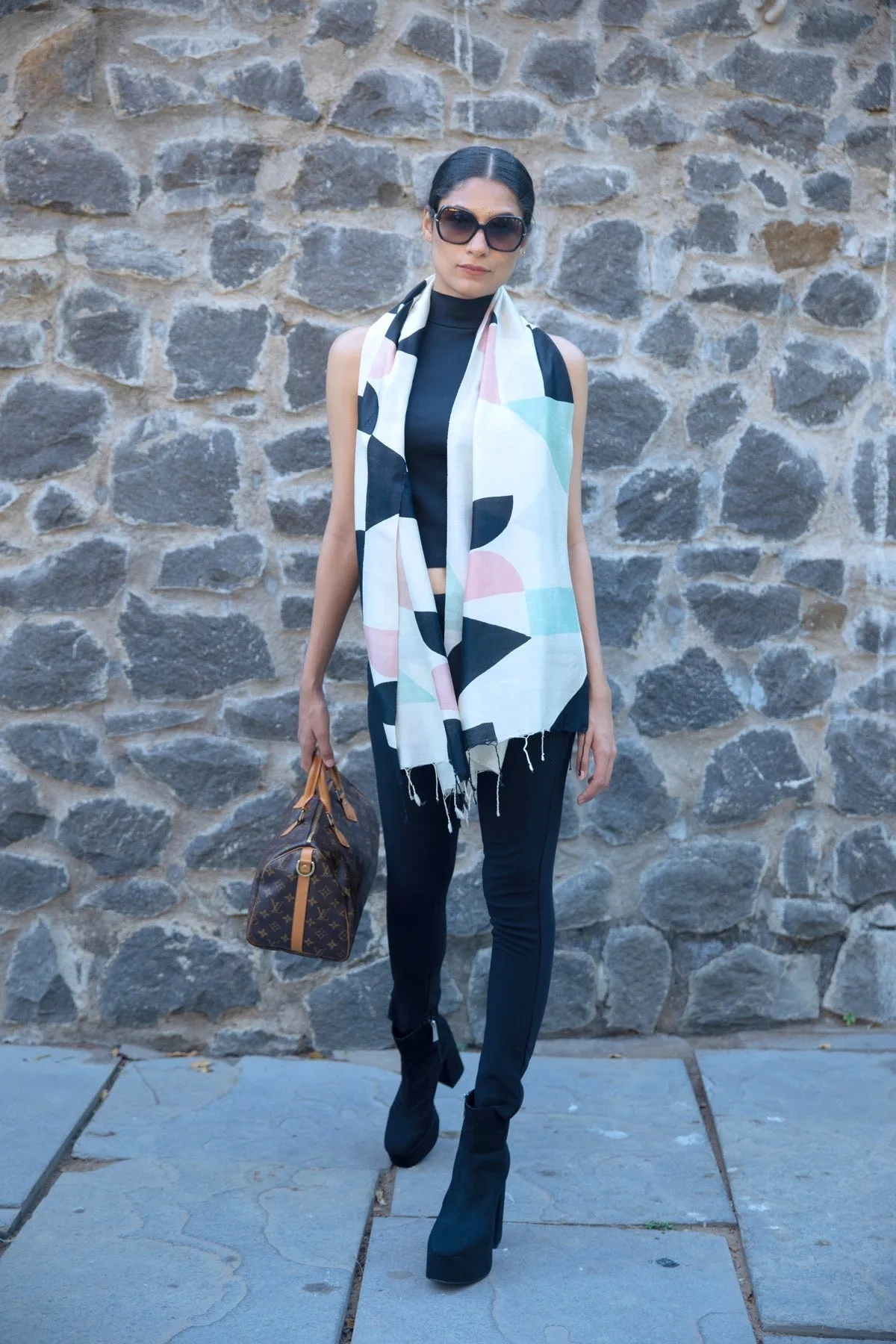 The 'Salmon Maze' Eri Silk Scarf
