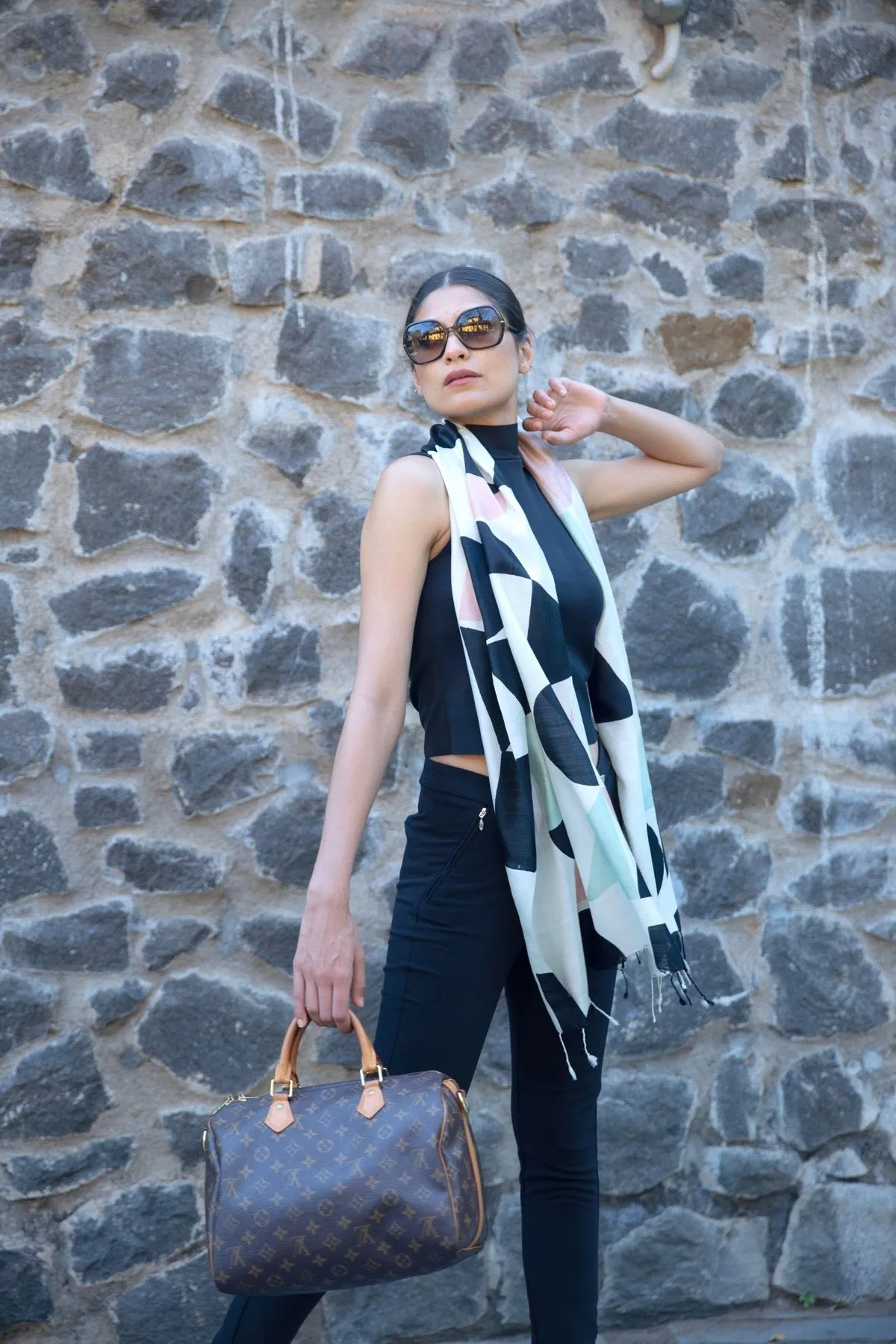 The 'Salmon Maze' Eri Silk Scarf
