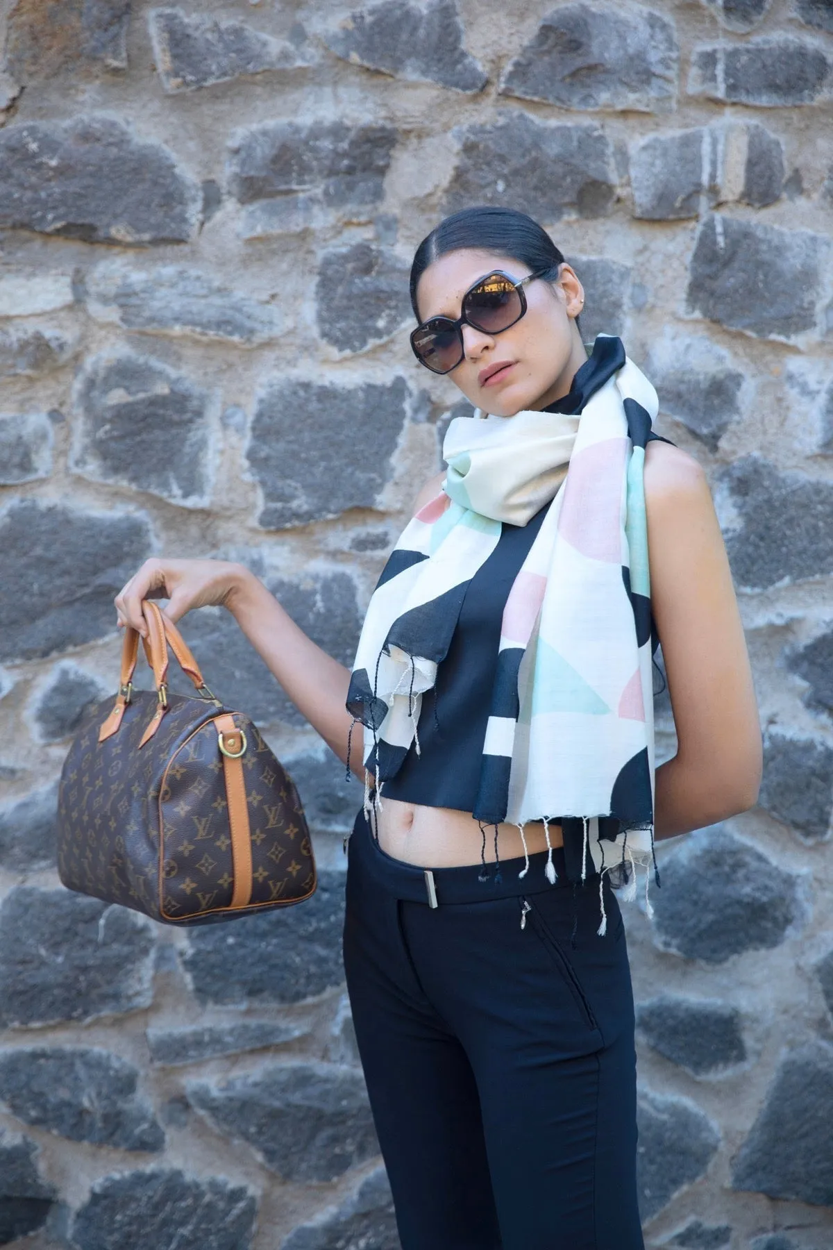 The 'Salmon Maze' Eri Silk Scarf