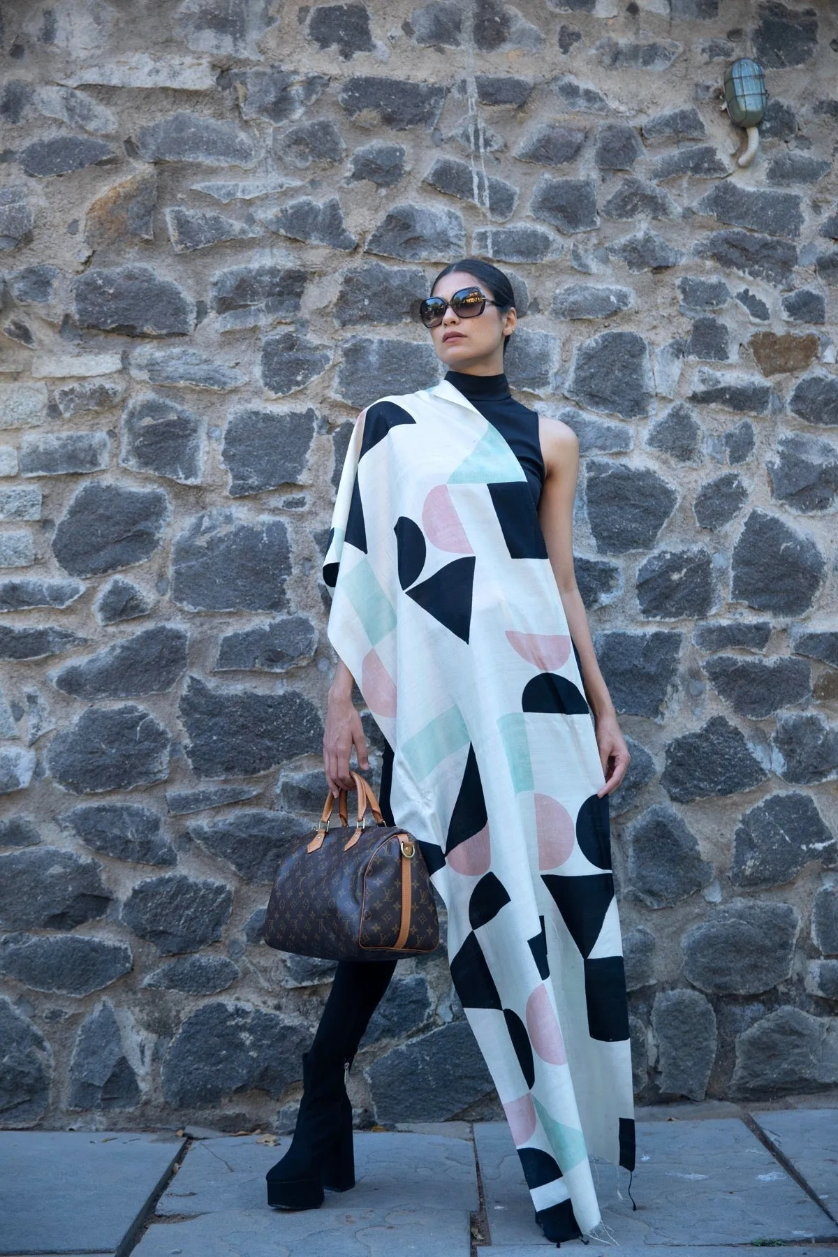 The 'Salmon Maze' Eri Silk Scarf