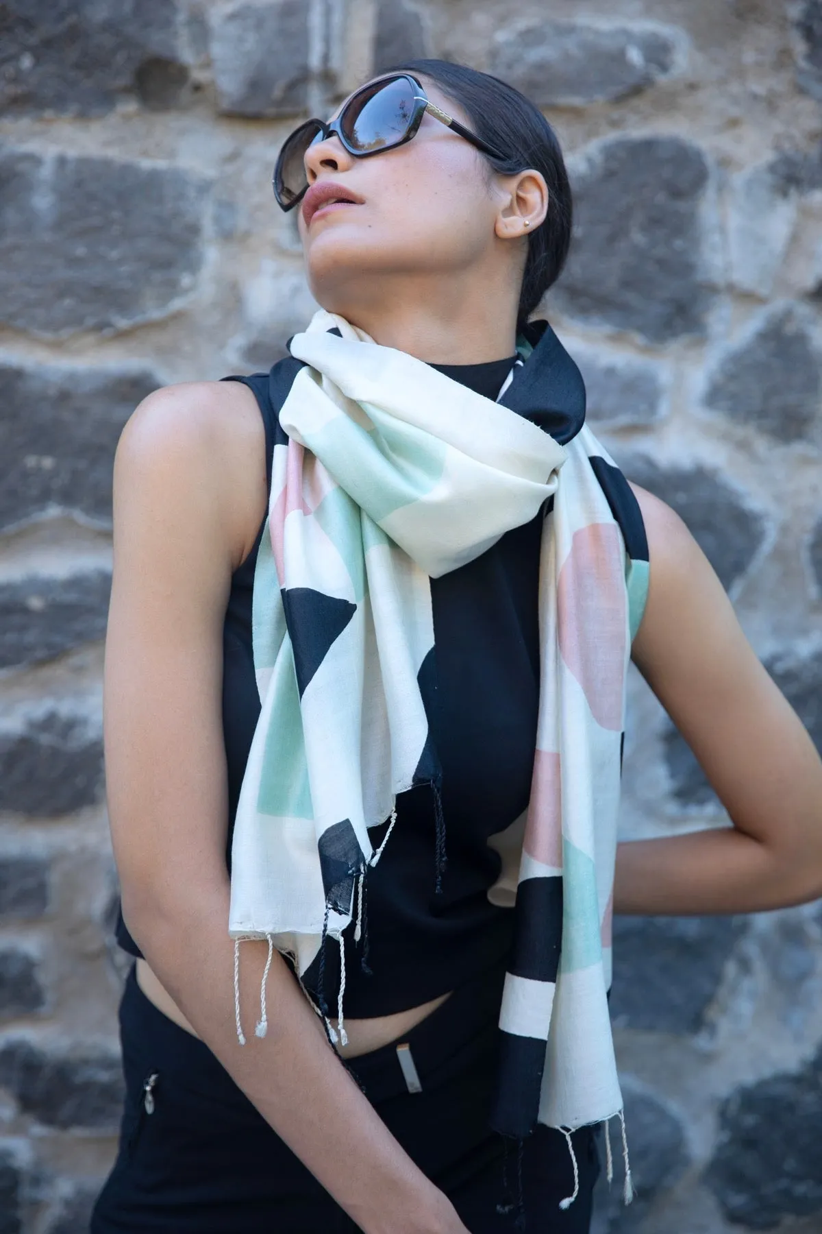 The 'Salmon Maze' Eri Silk Scarf