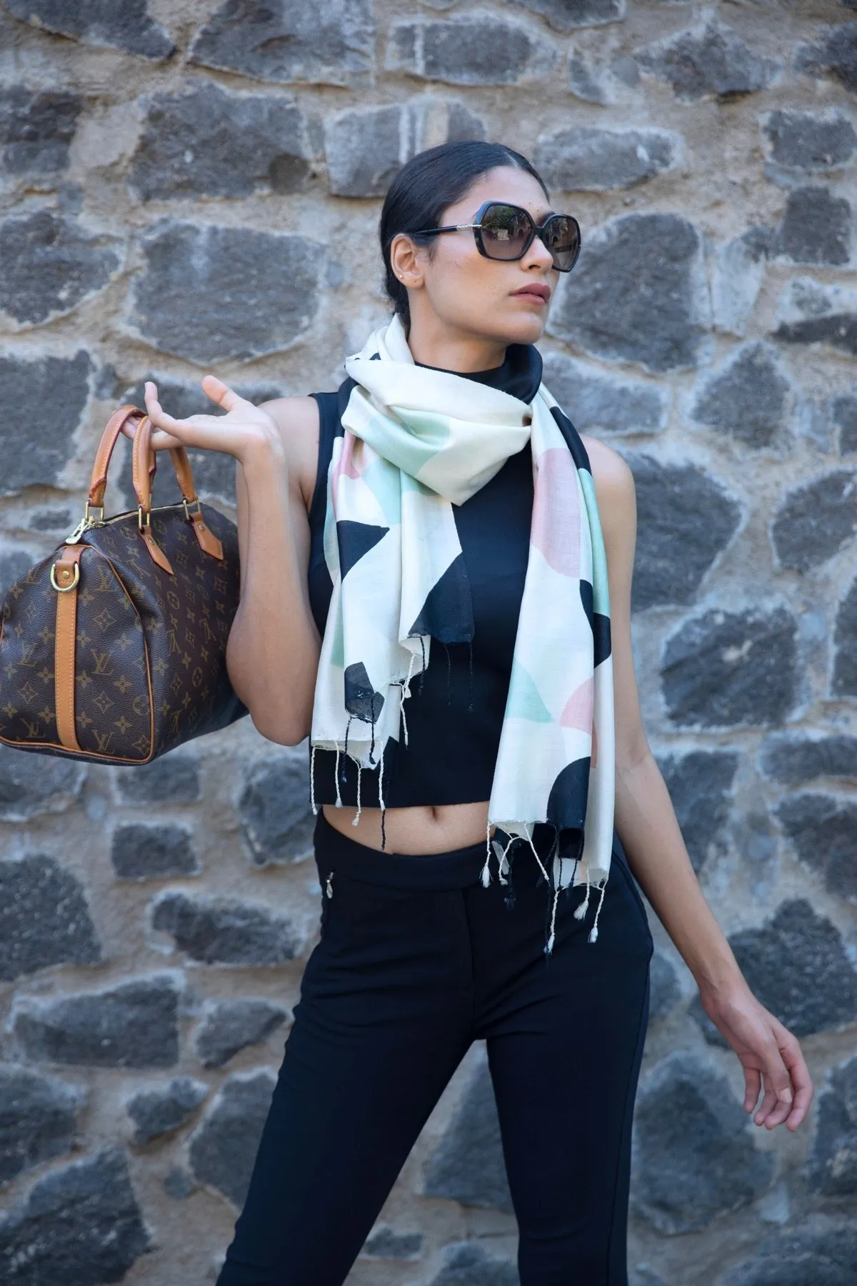The 'Salmon Maze' Eri Silk Scarf